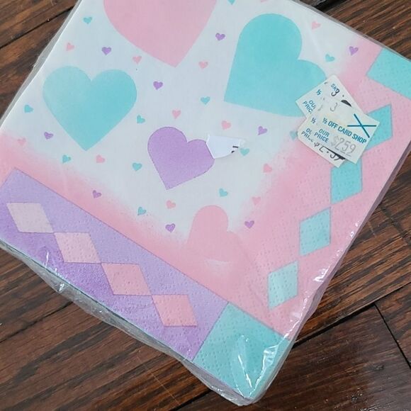 Vintage 80s Kawaii Pastel Girly Hearts Cocktail Napkins Birthday Party Pink - Picture 8 of 10